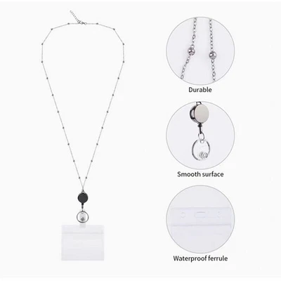 Cadena de acero retráctil carrete clip insignia soporte tarjeta de identificación llave cuello correa cordón Foto 1 de 4