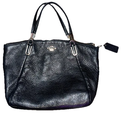 Cartera Coach para mujer de cuero granulado Kelsey negra con doble asa 10X12 Foto 1 de 2