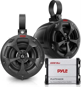 Pyle wasserdichte Off-Road-Lautsprecher mit Verstärker - 4" 800 W 2-Kanal Marinequalität - Bild 1 von 5