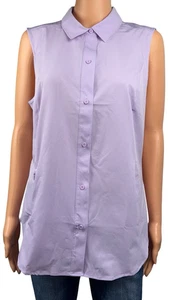 Eddie Bauer Womens Large Stretch Purple Button Front Sleeveless Tech Shirt New - Picture 1 of 8
