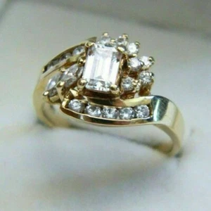 2Ct Emerald Cut Diamond 14k Yellow Gold Finish Vintage Engagement Wedding Ring - Picture 1 of 9