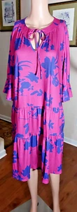 QINCAO Womens Size XL Loose Tiered Babydoll Ruffled Sleeve Dress ~ Pink & Blue - Picture 1 of 7