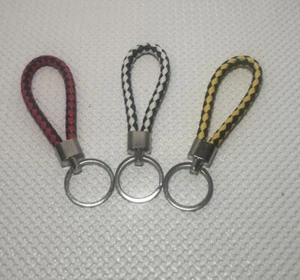 Schlüsselanhänger geflochten Schlüsselband Riemen geflochten Leder Keychain Metall Schlüsselring Kette - Bild 1 von 7