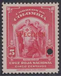 COLOMBIA 1940 RED CROSS Sc RA13 PERF PROOF + "SPECIMEN" MNH - Picture 1 of 1