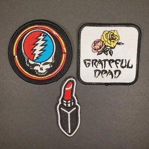 Levis Grateful Dead Embroidered Patches Roses Steal Your Face Lipstick 3-PK NEW - Imagen 1 de 5