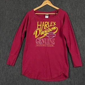 Harley Davidson Womens Large Long Sleeve T-Shirt Burgundy Graphic Spell Out Logo - Picture 1 of 12