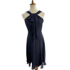 NWT Jenny Packham Midnight Blue Chiffon Halter Neck Sash Tie Knee Length Dress 4 - Picture 1 of 8