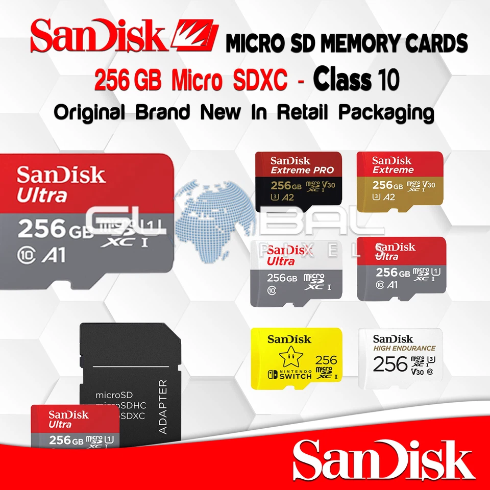 SanDisk Micro SD Card 256GB Memory Ultra Extreme Pro Class 10 Camera Video Drone - Image 1 of 1