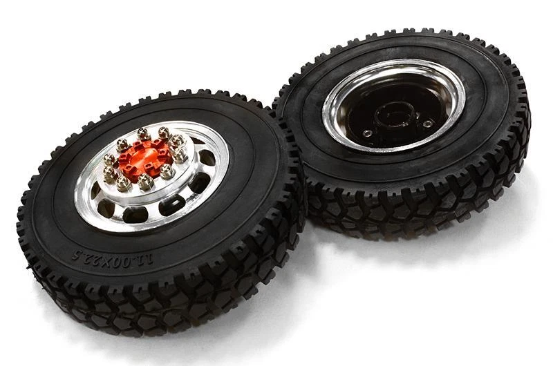 Machined Alloy T5 Front Wheel & XD Tire Set for Tamiya 1/14 Scale Tractor Trucks - Image 1 of 1