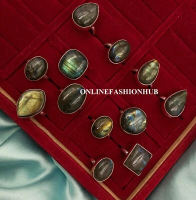 Increíble lote de anillos de diseño de piedras preciosas de labradorita 925 enchapados en plata de ley Foto 1 de 2