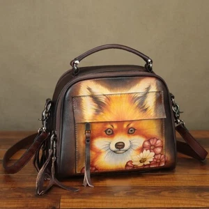 Hand painted Genuine Leather Purse and Handbag for Women Crossbody Shoulder Bag - Picture 1 of 9