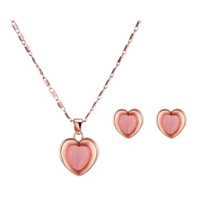 Collar Boutique 2 Piezas Oro Rosa Corazón con Pendientes a Juego 5️⃣ Foto 1 de 4