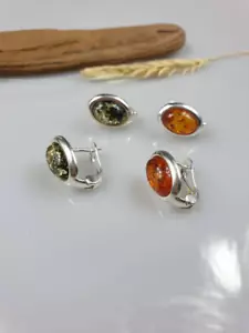 Pendientes Ámbar Pequeños Pendientes Ámbar Báltico Natural Verde Marrón Nuevos - Imagen 1 de 5