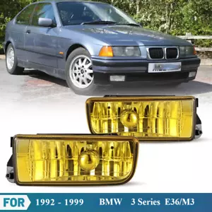 Par de luces antiniebla de conducción lente de vidrio amarillo H1 para 92-99 BMW Serie 3 E36/M3 - Imagen 1 de 9