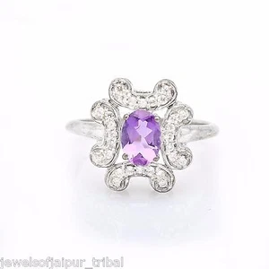 925 Sterlingsilber 1,22 TCW Ovalschliff natürlicher Amethyst Edelstein Ring Schmuck - Bild 1 von 3