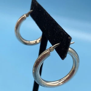 925 Sterling Silver/Hoop Earrings/4.1 mm Thick/French Lock/Made in Italy/VTG/New - Picture 1 of 12
