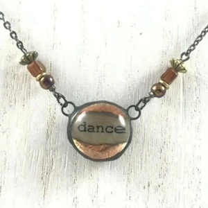 NOS ~ Handcrafted "Dance" Affirmation Necklace , Glass, Beads, Copper, Handmade - Picture 1 of 10