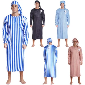 Mens Pajamas Loose Fit Nightgowns Round Neck Nightwear Saudi Sleepwear Arab Up - Picture 1 of 33