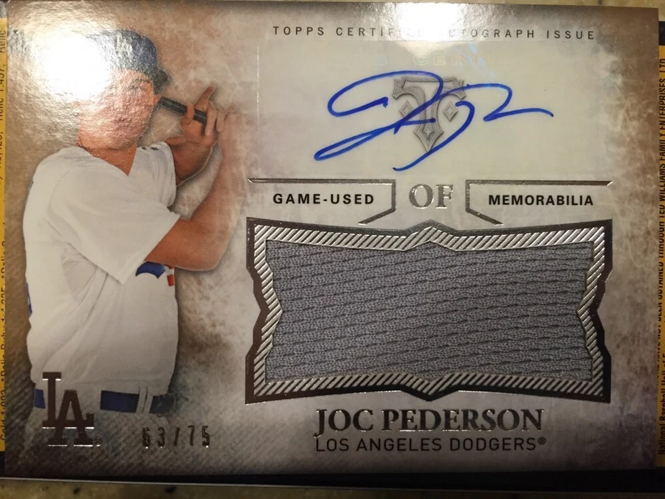 2015 Topps Triple Threads Unity Relic Autographs Sepia UAJRJP Joc Pederson 63/75 - Image 1 of 2