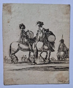 Stefano Della Bella Deux tambours mousquetaires. cavaliers. - Picture 1 of 6