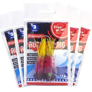 5pks Black Red 3" Fishing Rock Cod Rig Twin Bulb Squids Rockfish lingcod Soft  - Picture 1 of 6