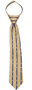 Boy's 14 Inch Gold Blue Pattern Pretied Zipper Necktie - Picture 1 of 1