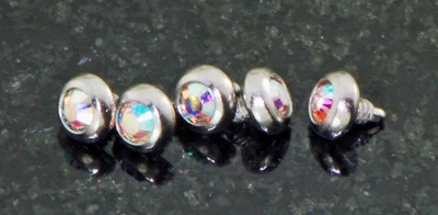 5 Pc Surgical Steel Aurora Borealis CZ Flat Bottom Dermal Anchors Heads Top 3 mm - Image 1 of 2