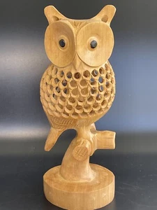 Diptihandicraft 8" Talla en Madera Jaali Trabajo Búho Estatua Bebé Búho Interior - Imagen 1 de 10