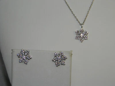 Juego de pendientes collar copo de nieve circonita cúbica plata esterlina Talbots Foto 1 de 4