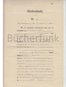 Sterbeurkunde Hamburg Bad Kissingen August 1915 Bankdirektor - Bild 1 von 2