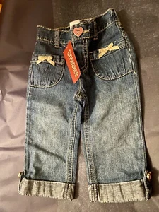 Gymboree Jeans Girls 6-12 Month Hearts & Bows Denim Embroidered Blue Pockets NWT - Picture 1 of 7