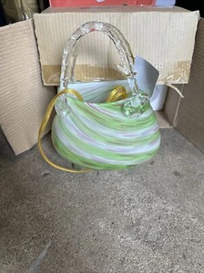 Art Glass Purse Light Lamp Night-light Green Pink Stripe Home Decor - Picture 1 of 8