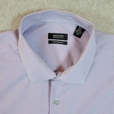 Camisa de vestir Alfani Performance para hombre talla XXL (181/2 / 36-37) rosa a cuadros preppy Foto 1 de 4