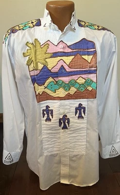 Chaplin Hand Painted Western Tribal Kachina Tuxedo Shirt Vintage Size M Vintage - Image 1 of 4
