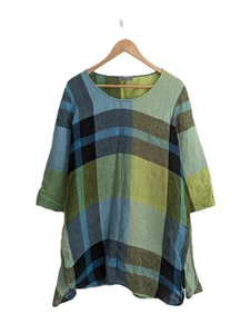 Sahara Lagenlook Shirt Top SIZE LARGE - UK 16/18 Check Plaid Linen Multicolour - Picture 1 of 7