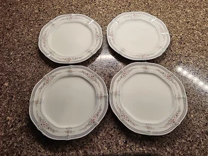 4 Noritake Rothschild Salad Plates 8 1/4" Dia #7293 Platinum Trim Japan - Picture 1 of 14