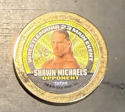 Moeda de ouro dupla face RARA WWE 2009 Topps Power Chipz John Cena Shawn Michaels - Imagem 1 de 4