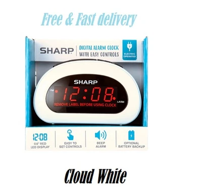 Digital Sharp Alarm Clock, Cosmic Silver, Easy to Set Controls, Red LED Display - Image 1 of 4