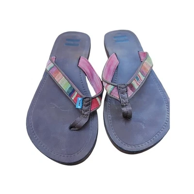 Toms Women's 6 Piper Print Slip On Flip Flops Flats Sandals Stripe Beach - Изображение 1 из 4