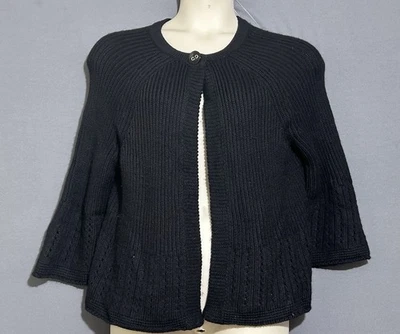 Cárdigan Mujer Lana Merino Talla XXL Negro Un Botón Frontal Abierto Mangas Campana Foto 1 de 4