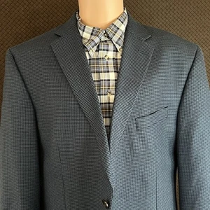 46R Lauren Ralph Lauren Blue Houndstooth Silk/Wool Sport Coat Blazer Jacket - Picture 1 of 12