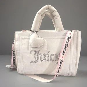 Juicy Couture Extra Spender Beuteltasche Engel weiß Samt Nieten + Riemen 13" groß - Bild 1 von 10