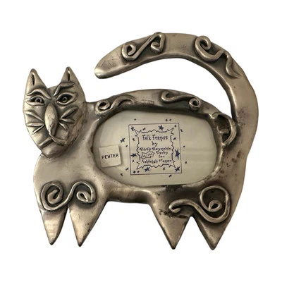 Pewter Cat Folk Frames by Ruth Reynolds HANDMADE Kitten VINTAGE Ashleigh Manor - Image 1 of 4