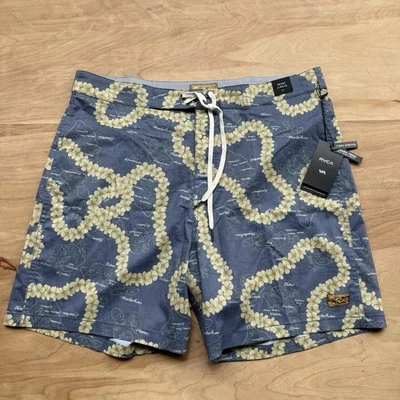 Pantalones Cortos RVCA Exotica Trunk 17" Para Hombre Talla 38 Amarillo Floral Azul Elastizados $60 Foto 1 de 4