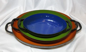 Sartenes Trío Sin Marcar De Colección MCM Esmalte Para Servir Salteado Mango Verde Naranja Azul Usadas en Excelente Condición - Imagen 1 de 10