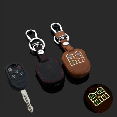 Luminous Leather Car Key Fob Case Cover For FORD FOCUS FUSION EDGE EXPLORER F150 - Image 1 of 4