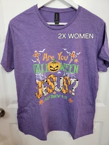Women's Purple Halloween Are You Falloween Jesus Christian Shirt Size 2XL NWOT - Picture 1 of 1
