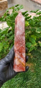 530g Natural Fire Quartz Obelisk Point Healing Tower 8" Tall  - Picture 1 of 17