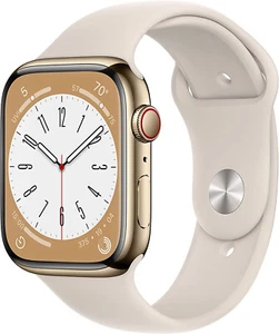 Apple Watch Series 8 GPS Cellular 45mm Gold Stainless Starlight Medium/Large M/L - Picture 1 of 6