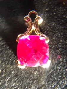 Pink Ruby! Vintage Jewelry Pendant 3 Carat Cushion Cut Pendant Charm Lab - Picture 1 of 24